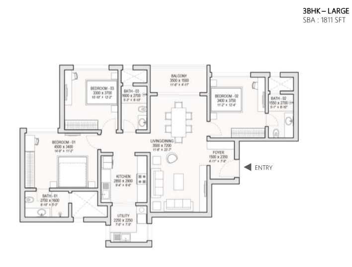 4 BHK Apartment Layout