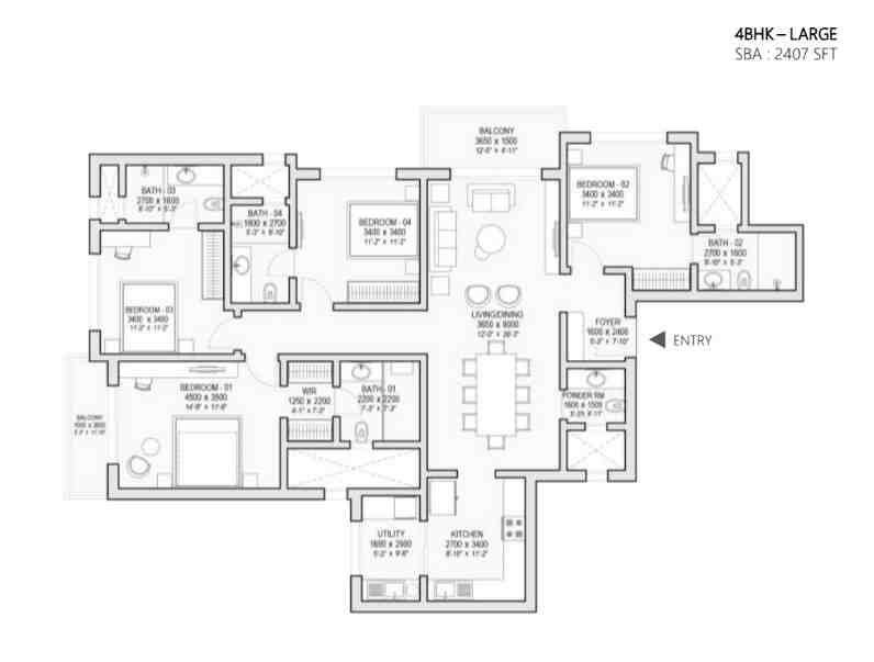 4 BHK Apartment Layout